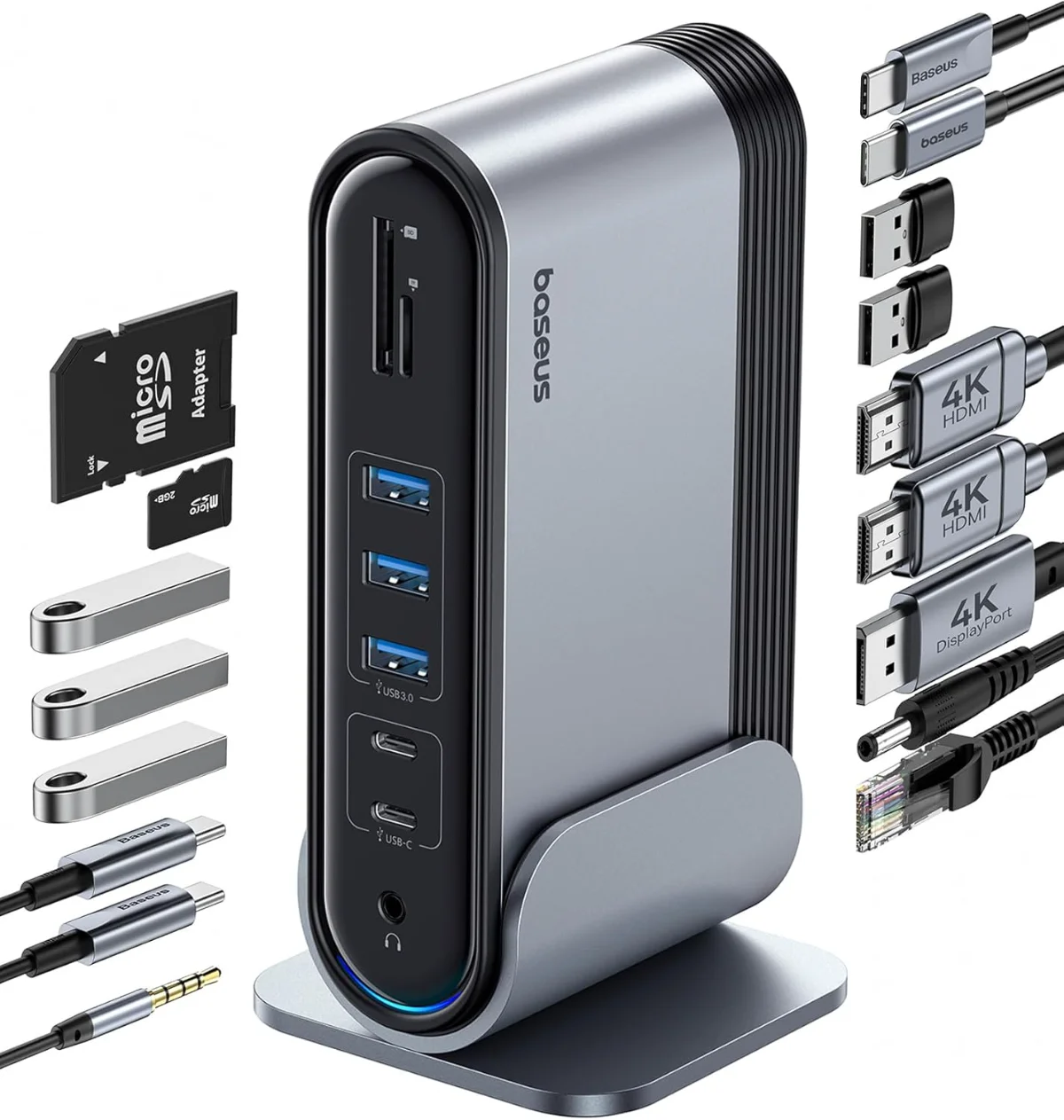 Dock Station - Baseus Estação de ancoragem para laptop 17 em 1, 3 monitores com HDMI 4K + DP, estação de ancoragem USB C com 7 USB, Ethernet de 1000 Mbps, PD de 100 W